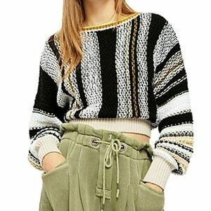 Free People Black and White Striped Sweater